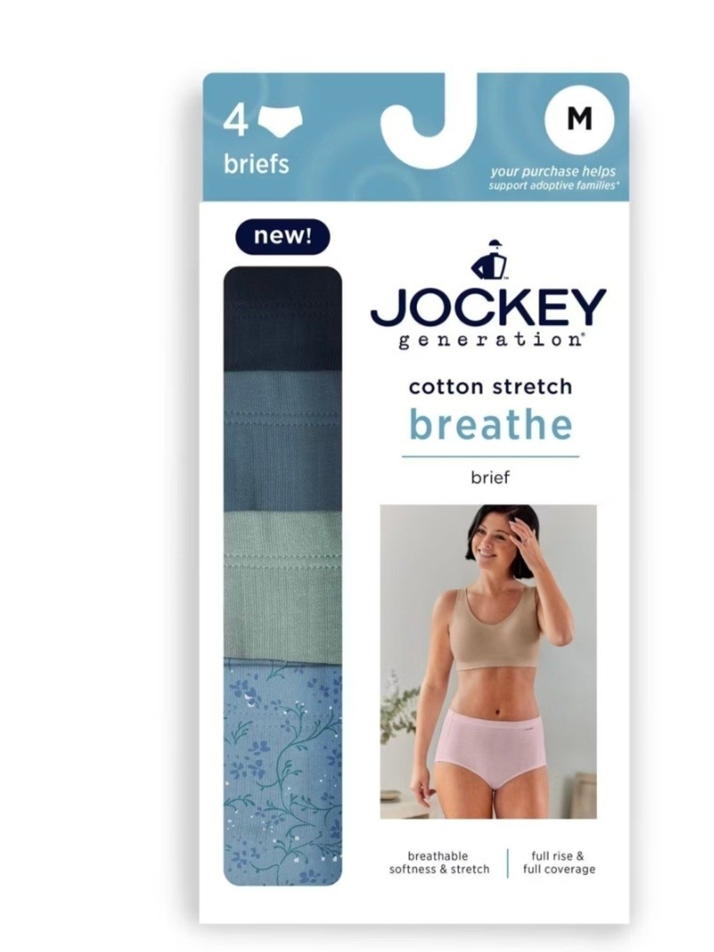 Jockey Cotton Stretch Breathe Briefs - Navy, Teal, Mint, Light Blue (4-Pack)
